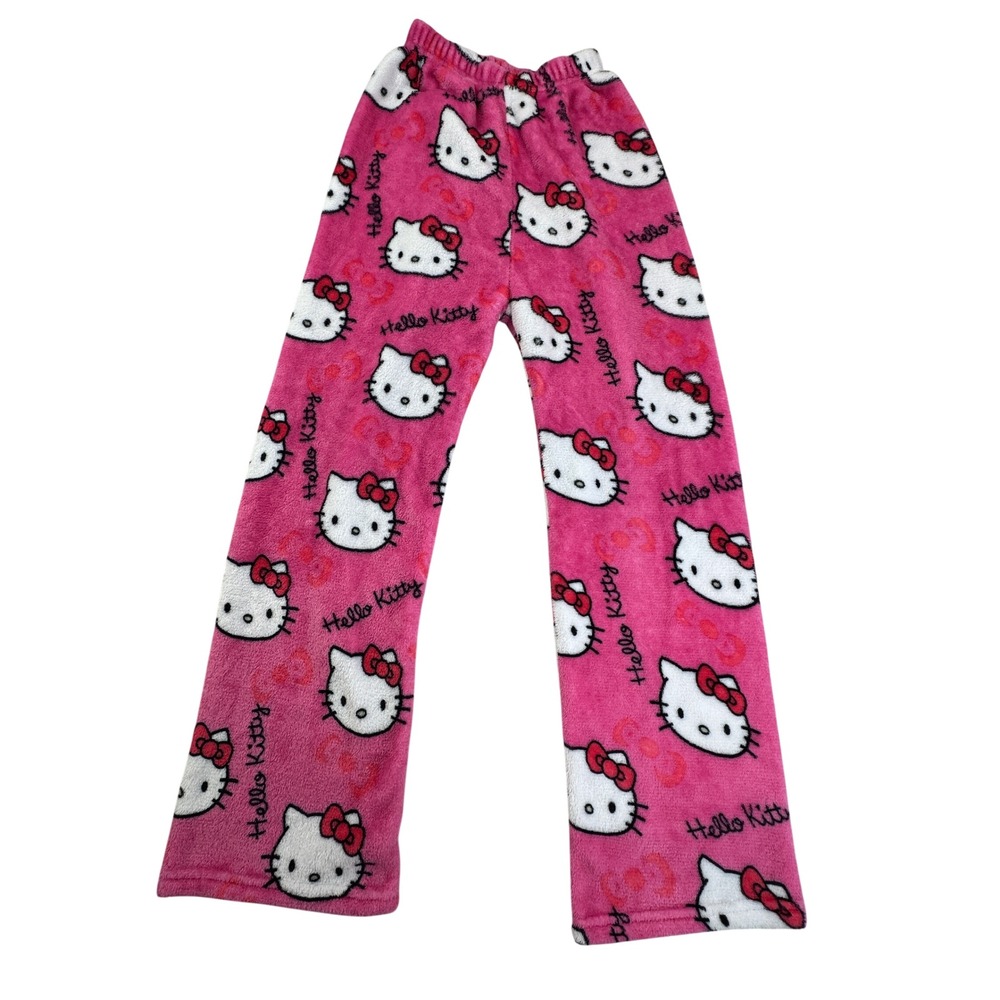Hello Kitty Pink Fleece Pajama Pants All Over Print Lounge Bottoms Asian Size L